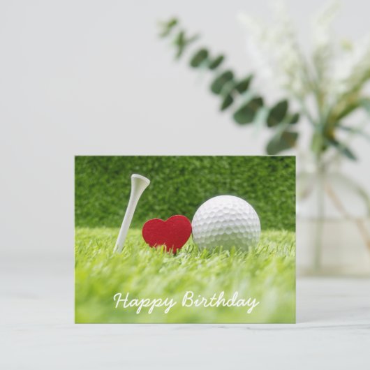 Golfkaart golfbal en t-shirt op groen met liefde briefkaart (Staand voorkant)