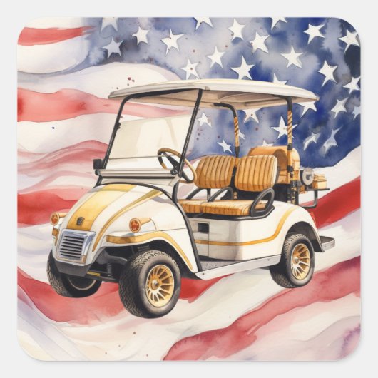 Golfkar 4 juli Onafhankelijkheidsdag Vierkante Sticker (Voorkant)