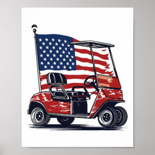 Golfkar Amerikaanse vlag 4 juli Sport Patrioti Poster