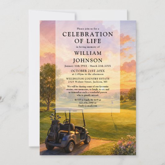 Golfkar Celebratie van het Leven Funeral Kaart (Voorkant)