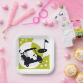 Golfkar, clubs, & greens papieren bordje (Feest)