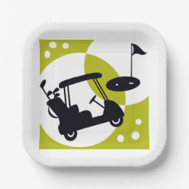 Golfkar, clubs, & greens papieren bordje