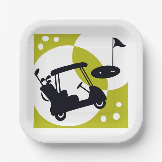 Golfkar, clubs, & greens papieren bordje (Voorkant)