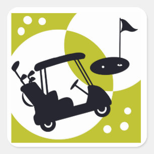 Golfkar, clubs, & greens vierkante sticker