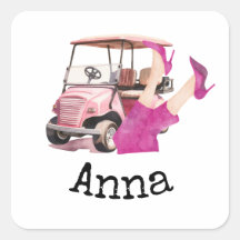 Golfkar en roze hoge hak schoenen vrouw golfer