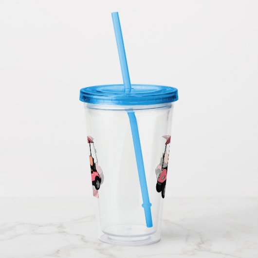 Golfkar / golfbuggy cartoon illustratie acryl drinkbeker (Links)