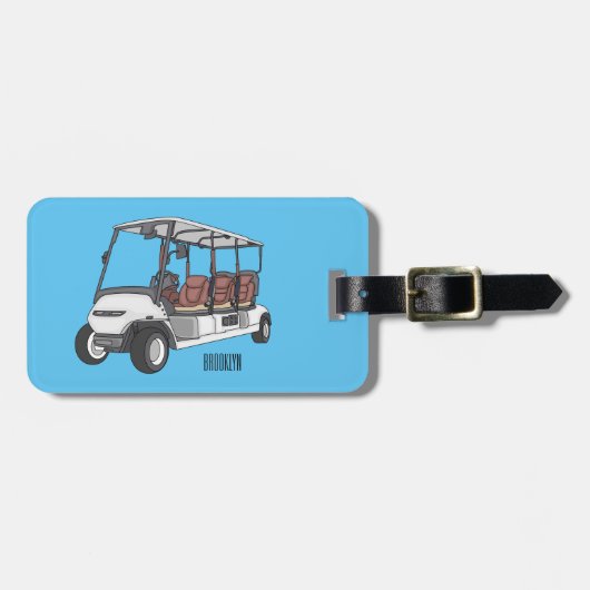 Golfkar / golfbuggy cartoon illustratie bagagelabel (Voorkant horizontaal)