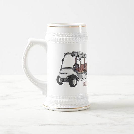 Golfkar / golfbuggy cartoon illustratie bierpul (Links)