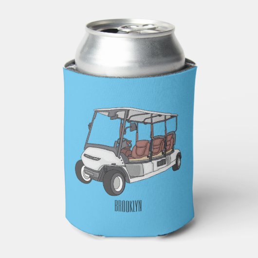 Golfkar / golfbuggy cartoon illustratie blikjeskoeler (Blikje Voorkant)