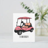 Golfkar / golfbuggy cartoon illustratie briefkaart (Staand voorkant)