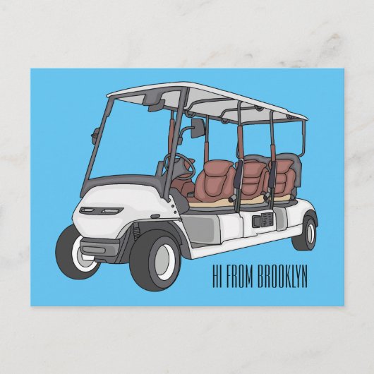 Golfkar / golfbuggy cartoon illustratie briefkaart (Voorkant)