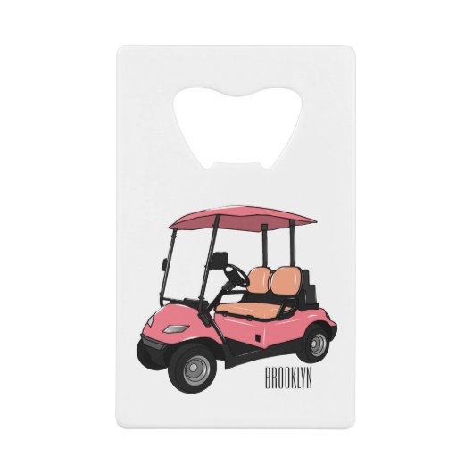 Golfkar / golfbuggy cartoon illustratie creditkaart flessenopener (Voorkant)