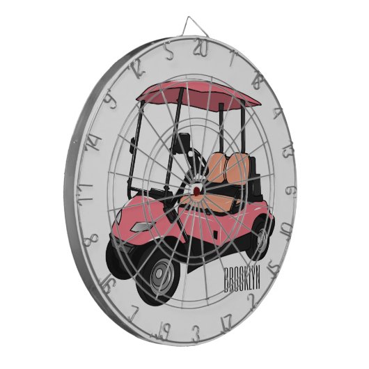 Golfkar / golfbuggy cartoon illustratie dartbord (Voorkant Links)