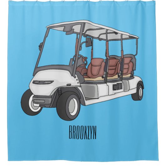 Golfkar / golfbuggy cartoon illustratie douchegordijn (Voorkant)