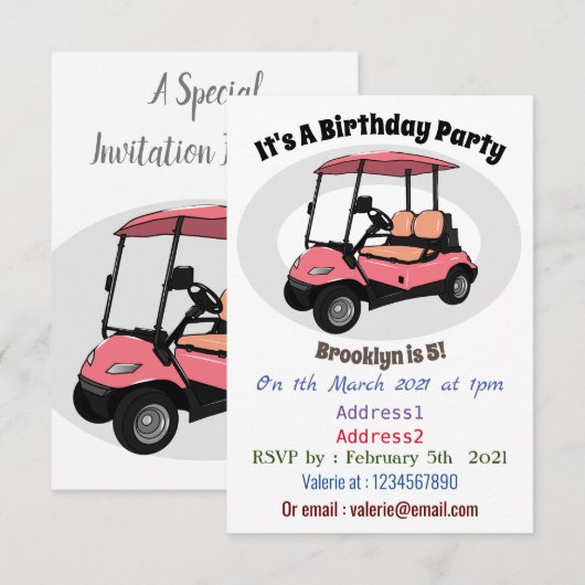 Golfkar / golfbuggy cartoon illustratie kaart (Voorkant / Achterkant)