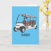 Golfkar / golfbuggy cartoon illustratie kaart (Gele Bloem)