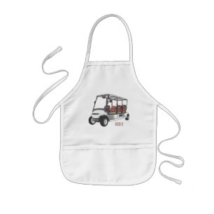 Golfkar / golfbuggy cartoon illustratie kinder schort