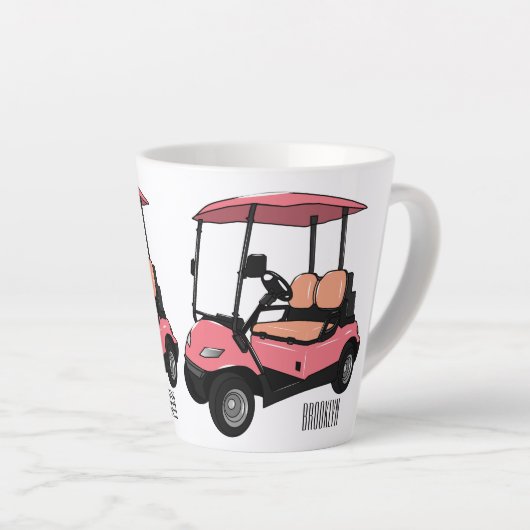 Golfkar / golfbuggy cartoon illustratie latte mok (Rechterhoek)