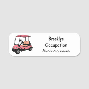 Golfkar / golfbuggy cartoon illustratie naamplaatje