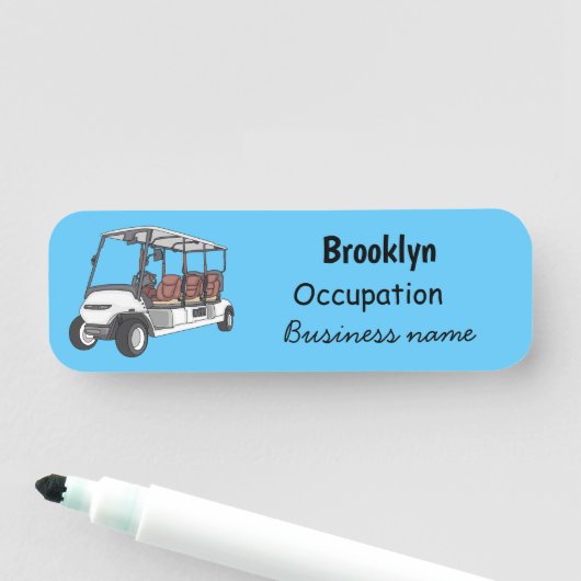 Golfkar / golfbuggy cartoon illustratie naamplaatje (In situ)