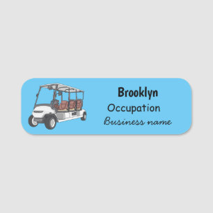 Golfkar / golfbuggy cartoon illustratie naamplaatje