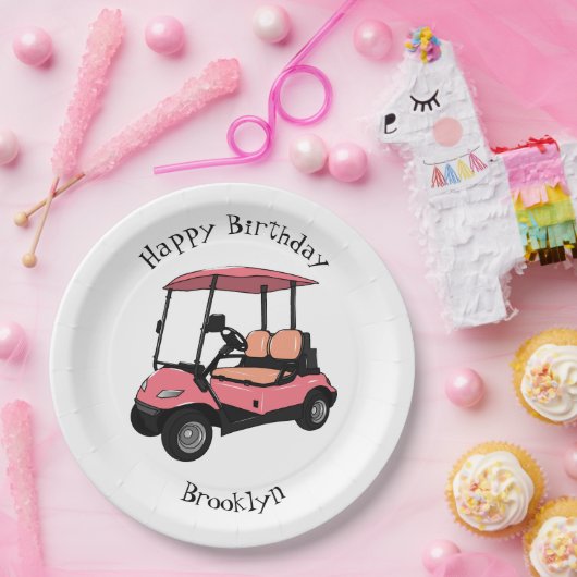Golfkar / golfbuggy cartoon illustratie papieren bordje (Feest)