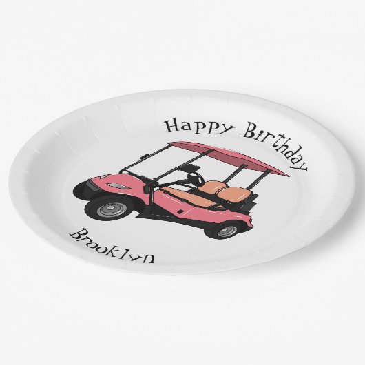 Golfkar / golfbuggy cartoon illustratie papieren bordje (Gekanteld)