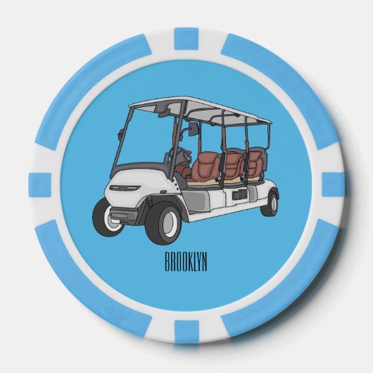 Golfkar / golfbuggy cartoon illustratie poker chips (Voorkant)