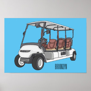Golfkar / golfbuggy cartoon illustratie poster
