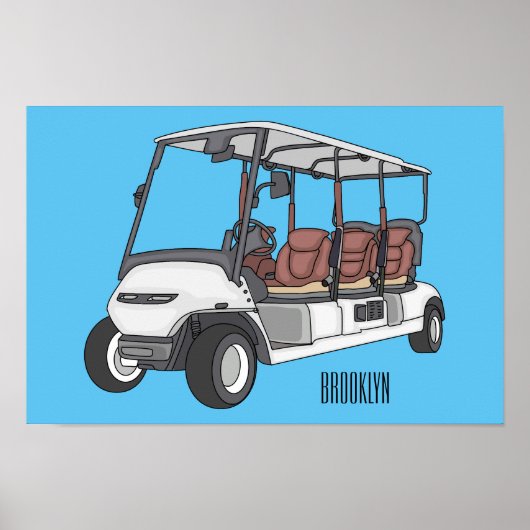 Golfkar / golfbuggy cartoon illustratie poster (Voorkant)