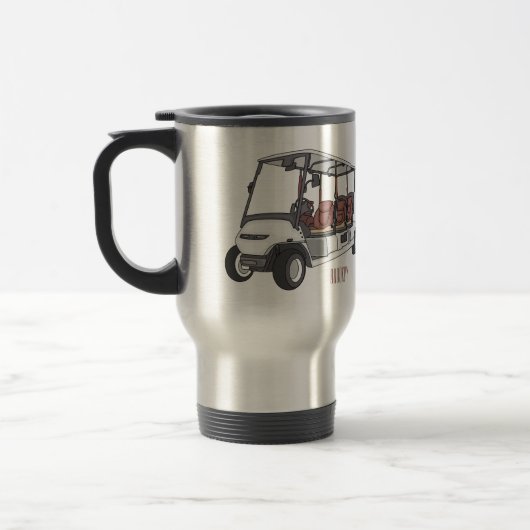 Golfkar / golfbuggy cartoon illustratie reisbeker (Links)