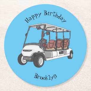 Golfkar / golfbuggy cartoon illustratie ronde kartonnen onderzetter