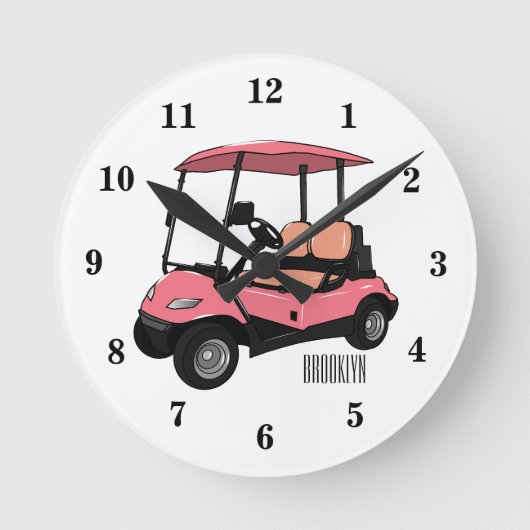 Golfkar / golfbuggy cartoon illustratie ronde klok (Voorkant)