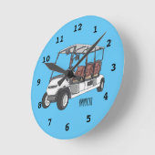 Golfkar / golfbuggy cartoon illustratie ronde klok (Hoek)