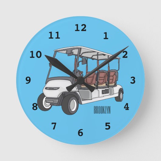 Golfkar / golfbuggy cartoon illustratie ronde klok (Voorkant)