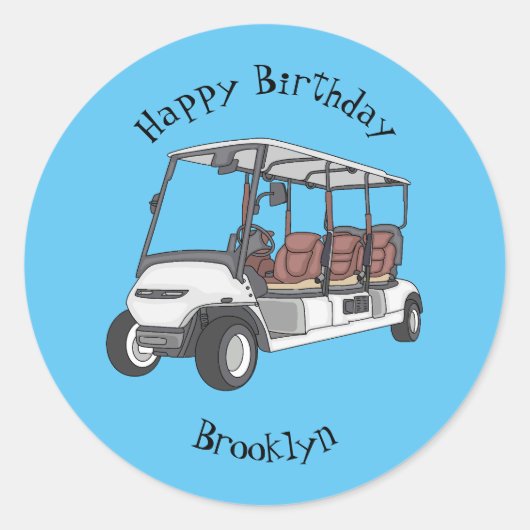 Golfkar / golfbuggy cartoon illustratie ronde sticker (Voorkant)