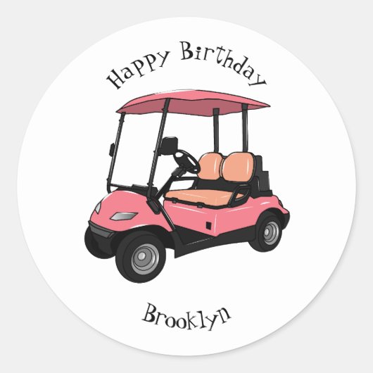 Golfkar / golfbuggy cartoon illustratie ronde sticker (Voorkant)