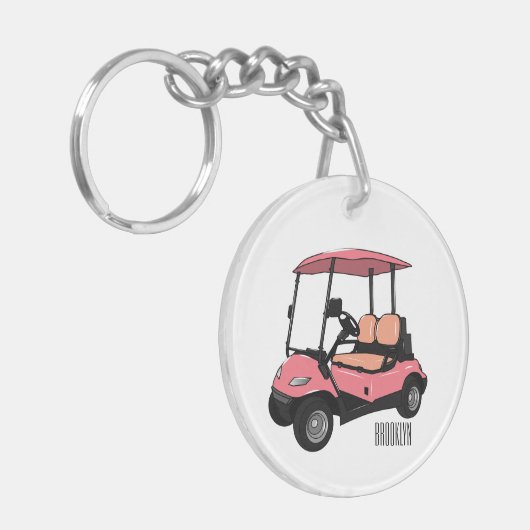 Golfkar / golfbuggy cartoon illustratie sleutelhanger (Voorkant Links)