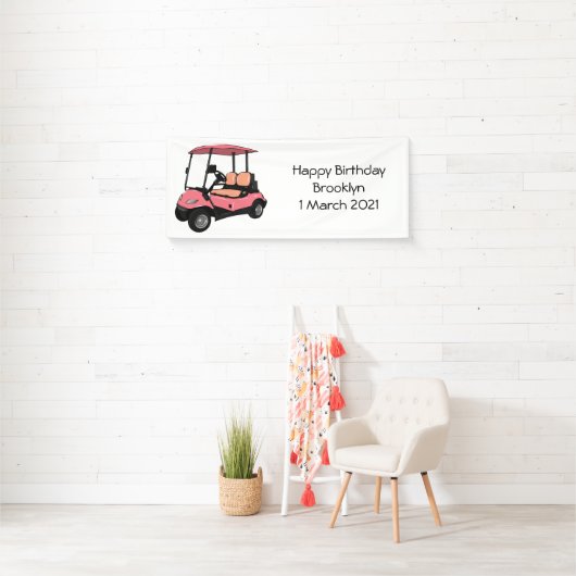 Golfkar / golfbuggy cartoon illustratie spandoek (Insitu)