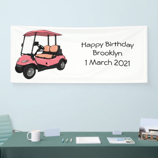 Golfkar / golfbuggy cartoon illustratie spandoek (Beurs)