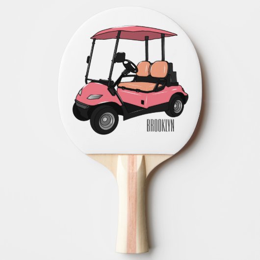 Golfkar / golfbuggy cartoon illustratie tafeltennisbatje (Voorkant)
