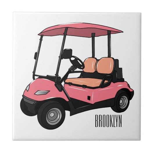 Golfkar / golfbuggy cartoon illustratie tegeltje (Voorkant)