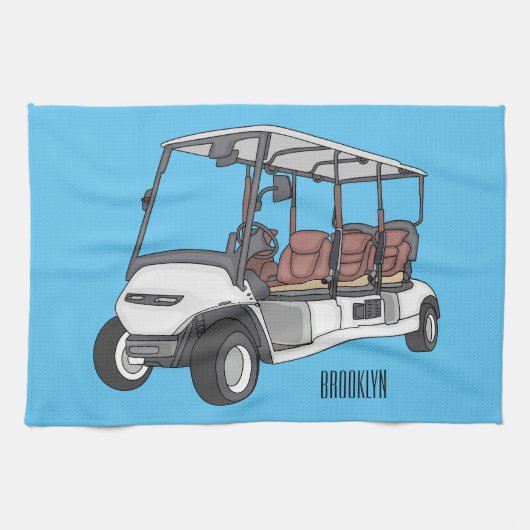 Golfkar / golfbuggy cartoon illustratie theedoek (Horizontaal)