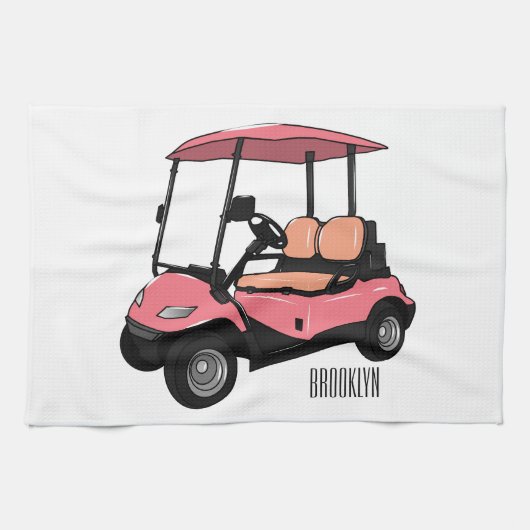 Golfkar / golfbuggy cartoon illustratie theedoek (Horizontaal)