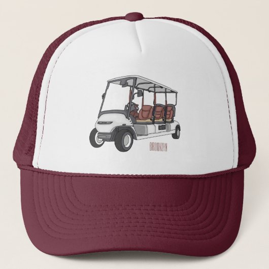 Golfkar / golfbuggy cartoon illustratie trucker pet (Voorkant)