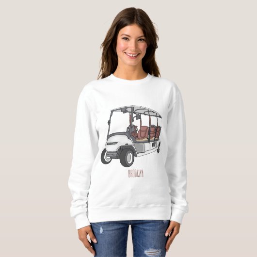 Golfkar / golfbuggy cartoon illustratie trui (Voorkant volledig)