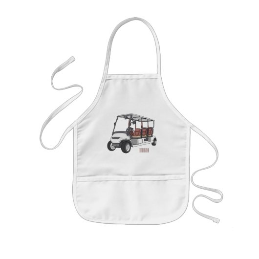 Golfkar / golfbuggy cartoonillustratie kinder schort (Voorkant)