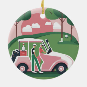 Golfkar Grafische Versiering - Gratis Personalisat Keramisch Ornament