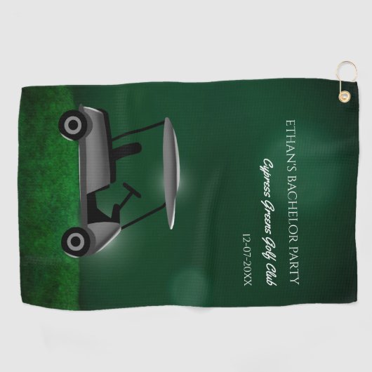 Golfkar groene golfbaan golf vrijgezellenfeest gaa golfhanddoek (Horizontaal)