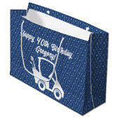 Golfkar Happy Verjaardag Patroon Donkerblauw  Groot Cadeauzakje (Voorkant Gekanteld)